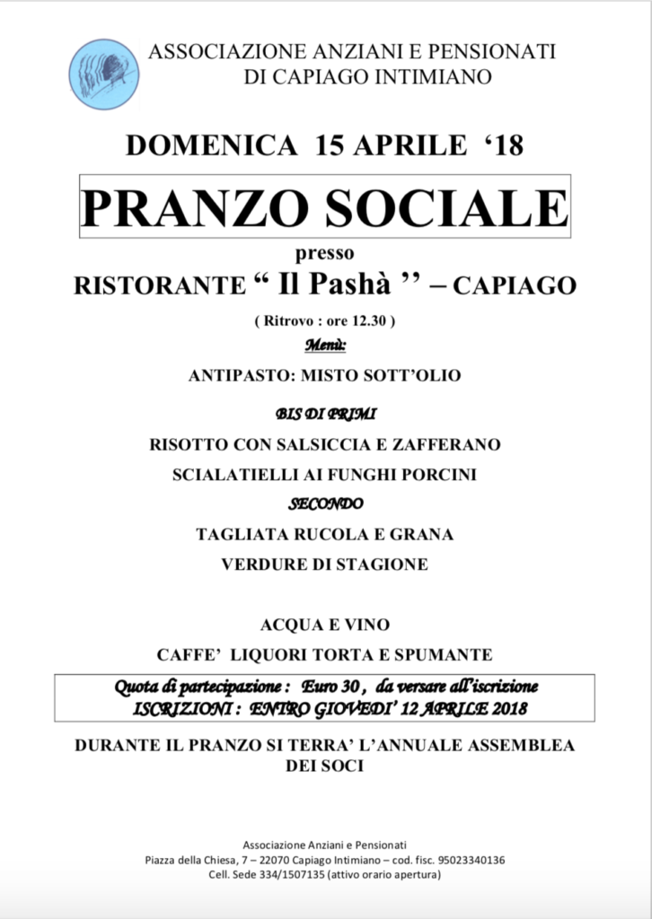 pranzo sociale pasha capiago aprile 2018