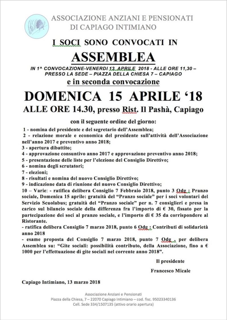 locandina ordine del giorno giorno assemblea sociale aprile 2017